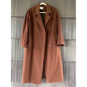 🔥Vintage John Weitz 100% Wool Double Breasted Mocha Long Overcoat Women 12P